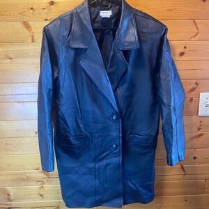 Tribeca Collection Black Leather Blazer Jacket Womens Large Career Outerwear